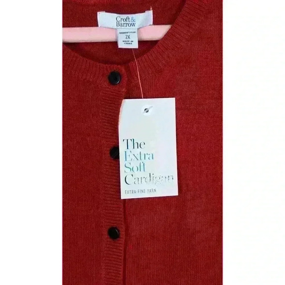 Croft & Barrow Women's Plus Cardigan, Extra Soft, Red, Size 2X, Acrylic - Picture 6 of 7